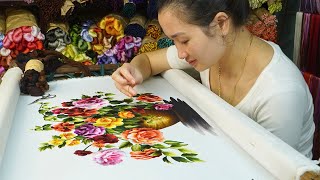 Hand Embroidery Art  Step by Step Design and Embroidery Colorful Wild Rose Flower [upl. by Ankney]