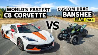 Racespec Banshee drag races EmeliaHartford in the Worlds Fastest C8 Corvette [upl. by Ahsilrac]