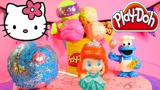 Surprise Toy Play Doh Cake Pop Eggs Disney Princess Hello Kitty Littlest Pet Shop Fairies Play Dough [upl. by Stella]