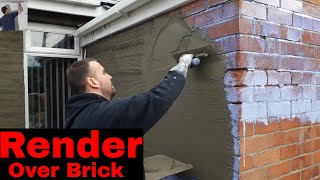 How I Render Brick Walls Outside Exterior cement rendering acrylic [upl. by Stroup]