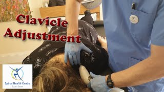 Chiropractic Activator Clavicle Adjustment on exhairdresser [upl. by Allecsirp769]