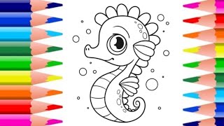 How to draw a seahorse and colourEasy step by step drawing for kids ✨️ drawing seahorse [upl. by Attiuqahs]