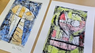 Monoprinting technique with oil bar and acrylic paint [upl. by Lawrence]