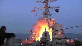 US Navy Destroyer launches Tomahawk cruise missiles [upl. by Cowley]