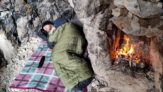 CREATING A WARM AND COZY CAVE WITH A FIREPLACE  WINTER CAMPING [upl. by Oriane]