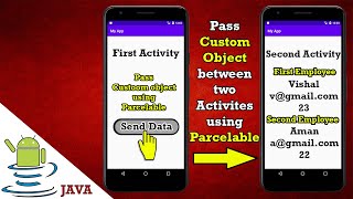 Pass Custom Object between two activities using Parcelable Interface Intent in android studio [upl. by Aserret]