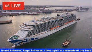 SHIPS TV  4 Cruise Ships Departing the Port of Southampton LIVE [upl. by Odnomra830]