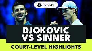 Novak Djokovic vs Jannik Sinner CourtLevel Highlights  Nitto ATP Finals 2023 [upl. by Heathcote598]