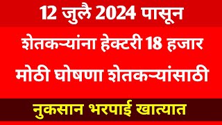 12 जुलै पासून हेक्टरी 18 हजार रुपये खात्यात जमा शेतकऱ्यांसाठी  nuksan bharpai 2024 nuksanbharpai [upl. by Chelsy947]