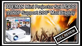 APEMAN Mini Projector LC400 1080P Supported 200 Max Display 100 Screen Included FULL REVIEW [upl. by Arvad]