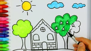 Come disegnare e colorare una casa e un sole 🏡  Come disegnare e colora per i bambini [upl. by Elletnahc]