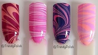 Four Easy Water Marble Nail Art Designs [upl. by Teddi]