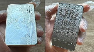 Britannia 10oz Silver Minted Bar The Royal Mint UK [upl. by Adnofal]