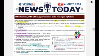 14 august 2024 DAILY CURRENT AFFAIRS VISION IAS NEWS THE HINDU INDIAN EXPRESS PIB [upl. by Yrrehc318]