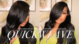 DEEP SIDE PART QUICKWEAVE TUTORIAL NATURAL RESULTS FOR BEGINNERS FT NADULA HAIR [upl. by Eelyma110]