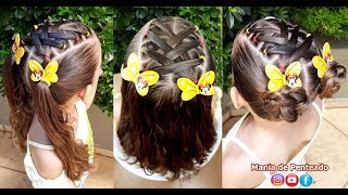 Penteado Infantil com ligas transpassadas em semi preso Maria Chiquinha ou coque [upl. by Hapte431]