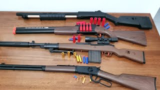 S686 Double Barrel Shotgun  98k Sniper Gun  Winchester M1887  M870 Shell Ejection Soft Bullet Toy [upl. by Adneram808]