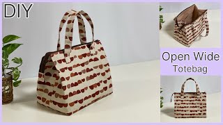 大きく開くトートバッグ作り方 How To Make Open Wide Zipperd Totebag  Easy Sewing Tutorials  Diy [upl. by Ettenowtna]