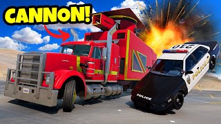 This Semi Truck Has a MASSIVE CANNON to Destroy Cars in BeamNG Drive Mods [upl. by Nyladnar]