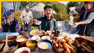 Kyrgyzstan Nomad Village Food 🇰🇬 Lamb Samsa  Beef Manti  Traditional Dairy Food [upl. by Gnohc983]