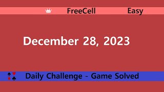 Microsoft Solitaire Collection  FreeCell Easy  December 28 2023  Daily Challenges [upl. by Lladnik]