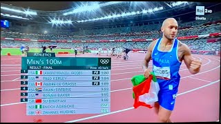 LOro nella finale dei 100m di Jacobs a Tokyo 2020 commentato da Bragana e Tilli RAI [upl. by Ardle]