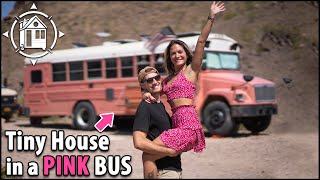 Cutest bus conversion ever Pink ish skoolie tiny home [upl. by Jewett]