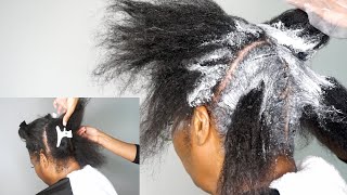 HOW I TEXLAX MY HAIR  10 month touch up 😱 [upl. by Inoliel]