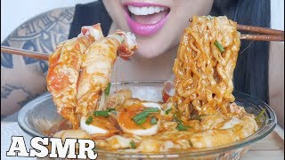 ASMR SPICY CHEESY NOODLES  CHEESY RICE CAKES  KING CRAB EATING SOUNDS NO TALKING  SASASMR [upl. by Aikemet]