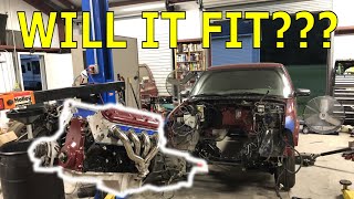 S10 LS SWAP PT 8 Installing the ENGINE and TRANSMISSION [upl. by Dralliw634]