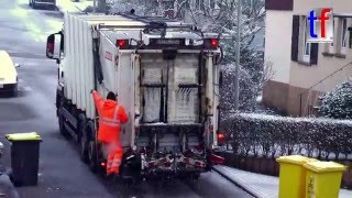 White Garbage Truck in the Snow  MAN Remondis Plastic Recycling  Gelbe Tonne Germany 2016 [upl. by Josi]