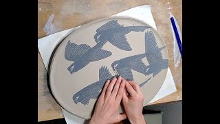 Carving a parrot platter Sgraffito technique [upl. by Asilehs]