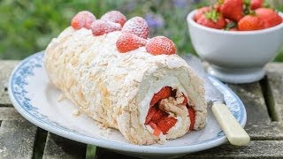 Sweet Eve Strawberry Meringue Roulade recipe [upl. by Jemena]