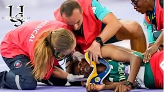 Ethiopa’s Lamecha Girma taken to hospital after horror fall in 3000m steeplechase [upl. by Eidnam]