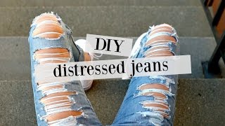 DIY how to distress jeans  sewamptell [upl. by Raamaj]