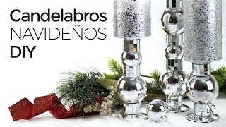 Candelabros Navideños DIY ¡Elegante y fácil con esferas 🎄 Manualidades Navideñas [upl. by Holloway933]