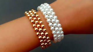 How To Make Simple Pearl Bracelet Beads Bracelet Useful amp Easy [upl. by Ahsemot]