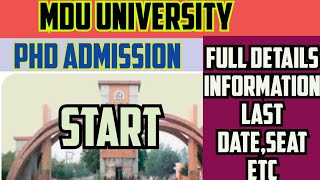 MDU PhD admission 202324 feesseat Last date full details information in this video mduphd [upl. by Neenahs]