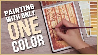 How to Paint a Fall Scenery with only ONE Color  Monochromatic Watercolor  Art Journal Thursday [upl. by Ahsilram]