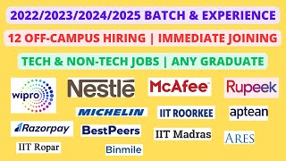 12 Off Campus Hiring  2022202320242025 batch amp Experience  WFH  Live Hiring [upl. by Julianne]