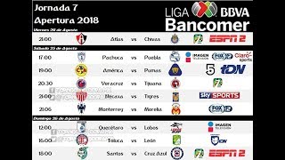 ⚽ Próximos Partidos Horarios y Transmisiones  JORNADA 7 Apertura 2018  Liga Mx [upl. by O'Hara]