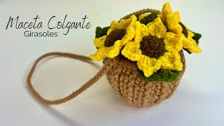 Maceta Colgante Tejida A Crochet  Girasoles💜Mayelin Ros [upl. by Anertal]