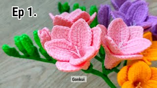 Ep1 Flower 💕 Crochet Freesia Flower Tutorial step by step  Crochet Flower Bouquet crochet [upl. by Grodin715]