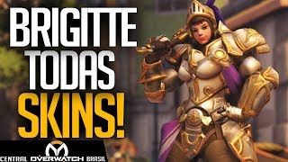 OVERWATCH  BRIGITTE TODAS SKINS EMOTES FALAS POSES E ANIMAÇÕES  Central Overwatch Brasil [upl. by Peria]