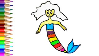 Mermaid Drawing Painting and Coloring For Kids amp Toddlers  Mermaid drawing mermaid [upl. by Leuqram]