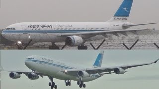 HEAVY RAIN Kuwait Airways A340 landing  A300 takeoff at Rome [upl. by Lynad840]