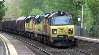 4K Diverted Log Train With Colas Class 7081170817 On 6J37 Passing Mobberley Station On 060524 [upl. by Novehc425]