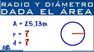 Radio y diámetro de la circunferencia conociendo el área [upl. by Korry]