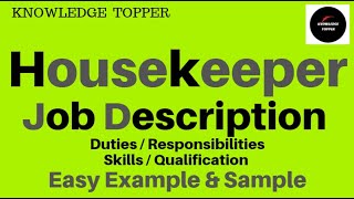 Housekeeping Job Description  Housekeeping Duties and Responsibilities  Housekeeper Salary [upl. by Reitman]