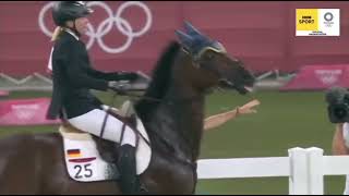 German Olympian Annika Schleu loses control of her horse [upl. by Tailor614]